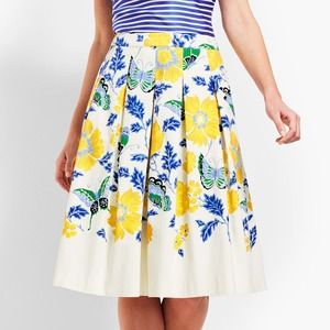 RSVP by Talbots Floral Butterfly Full Pleated Skirt Preppy Lined sz8